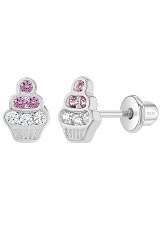 terrific teeny pink cz cupcake sterling silver earrings for babies and children
